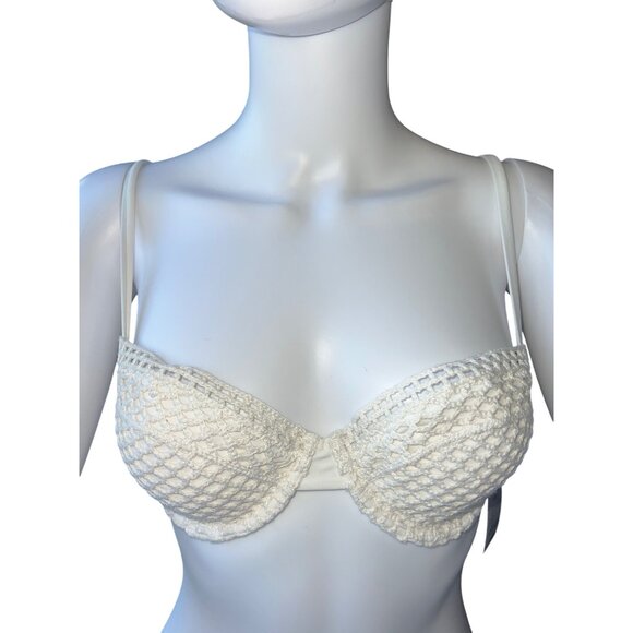 Shade & Shore Womens Bikini Crochet Swim Top Off-White Underwire Adjustable 34B - Picture 1 of 6